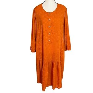 Gundren Sjoden Orange Tiered Shift Dress Size XXL 2X Organic Cotton Langenlook